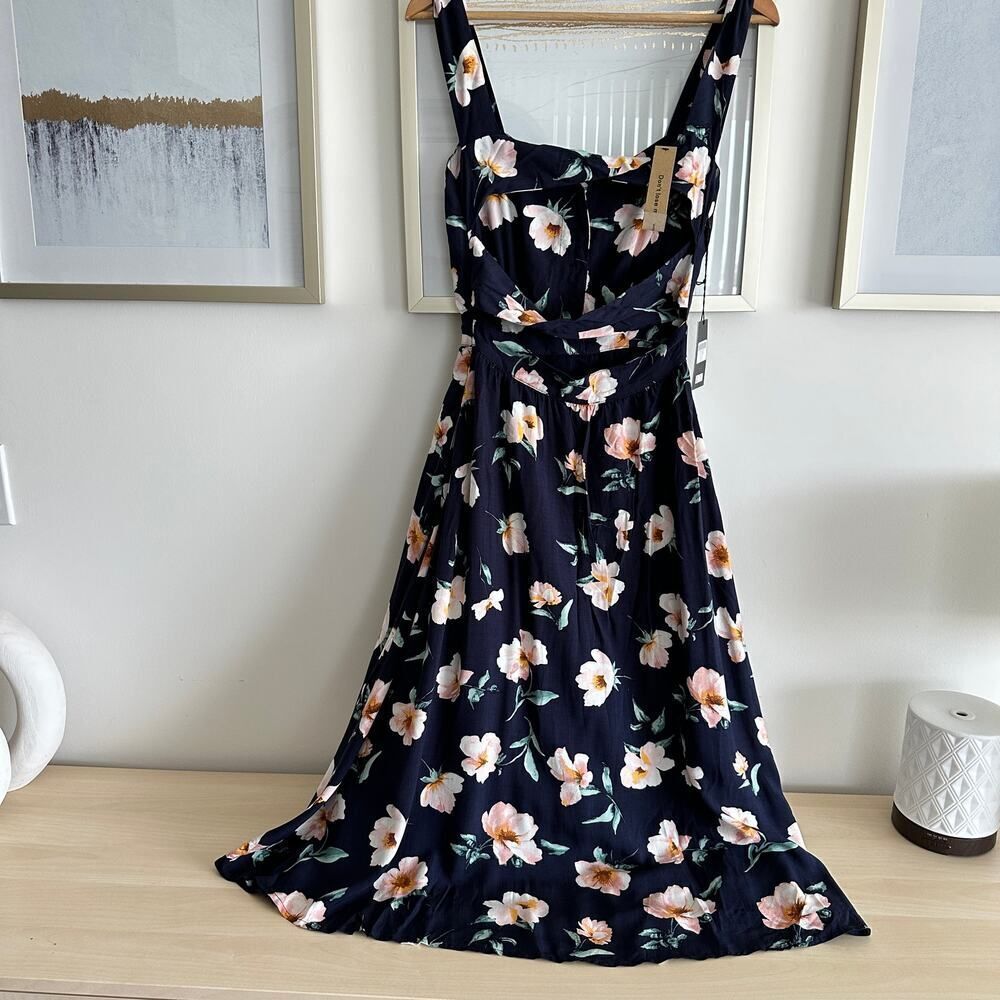 NEW Reformation Dress Floral Lanai Navy Blue Floral Cutout Back Midi Dress XS - Picture 9 of 13